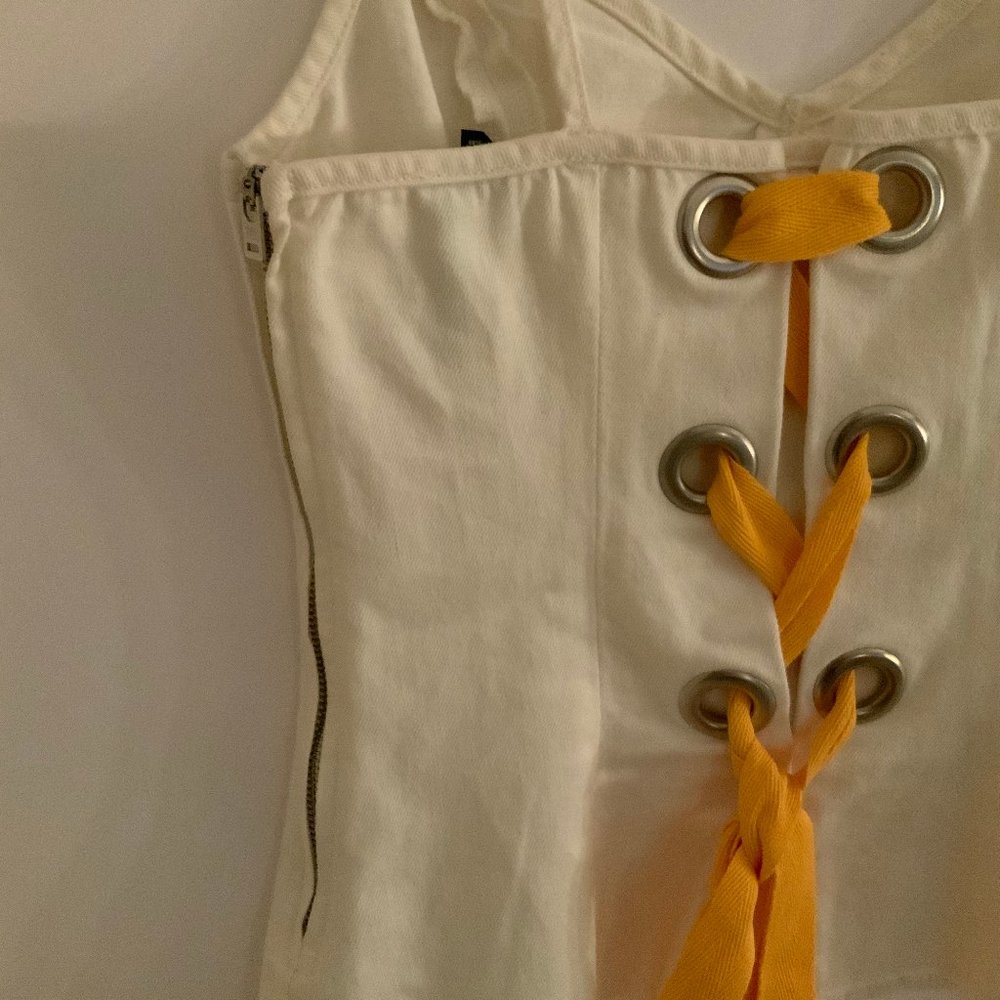 Topshop Cream Corset Tank with Yellow Lace-Up
